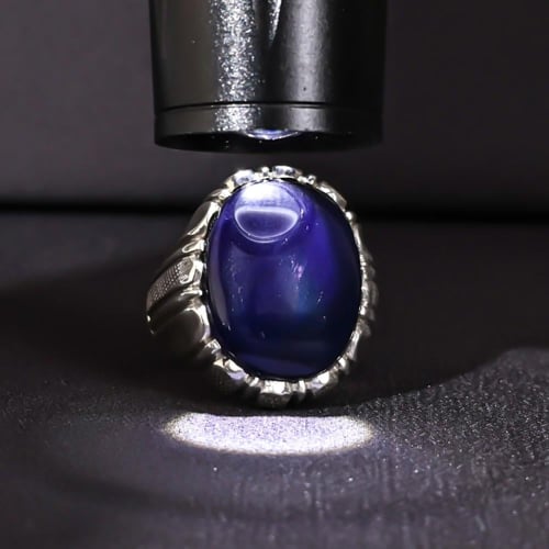 خاتم فضة رجالي عيار 925 متوج بحجر عقيق يماني أزرق