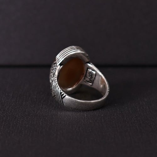 خاتم فضة رجالي عيار 925 متوج بحجر عقيق يماني طبيعي