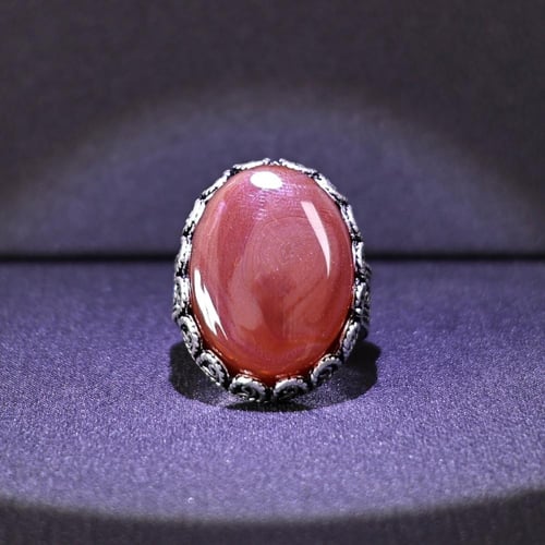 خاتم فضة رجالي عيار 925 متوج بحجر عقيق يماني كبدي...