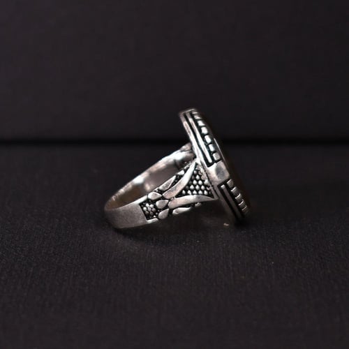 خاتم فضة رجالي عيار 925 متوج بحجر عقيق يماني طبيعي