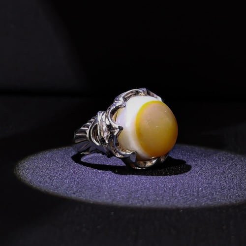 خاتم فضة رجالي عيار 990 متوج بحجر عقيق سليماني هند...