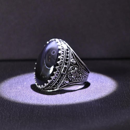خاتم فضة رجالي عيار 925 متوج بحجر عقيق يماني طبيعي