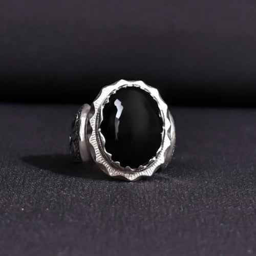 خاتم فضة رجالي عيار 925 متوج بحجر عقيق يماني طبيعي