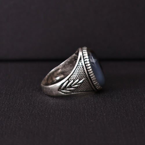 خاتم فضة رجالي عيار 925 متوج بحجر عقيق يماني طبيعي