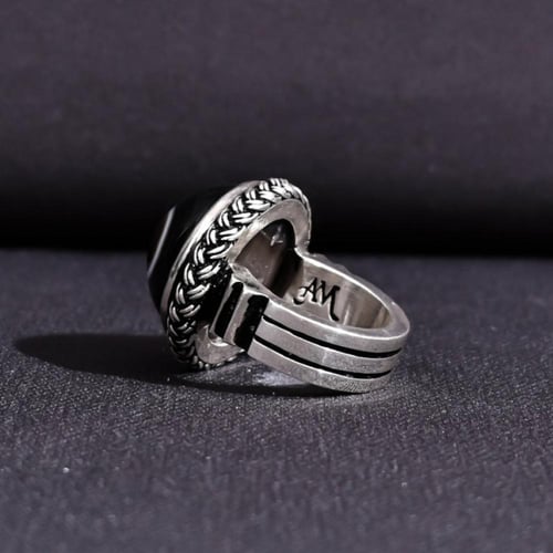 خاتم فضة رجالي عيار 925 متوج بحجر عقيق سليماني عين...