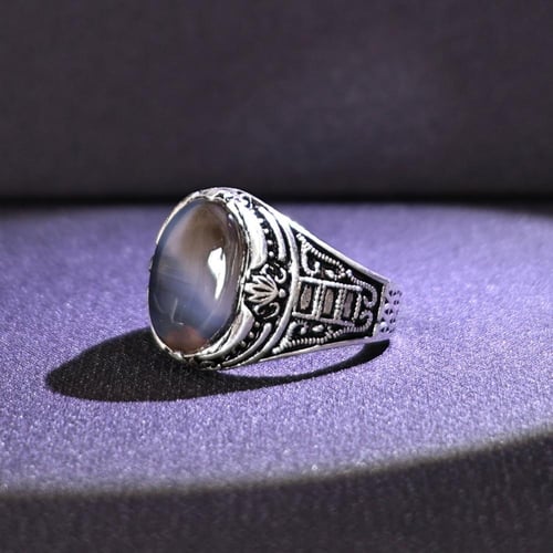 خاتم فضة رجالي عيار 925 متوج بحجر عقيق يماني طبيعي