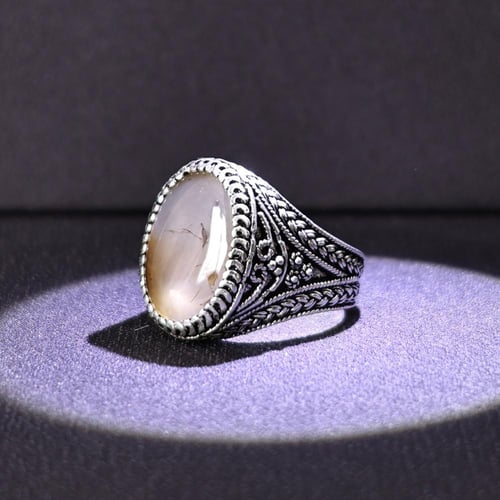 خاتم فضة رجالي عيار 925 متوج بحجر عقيق يماني طبيعي