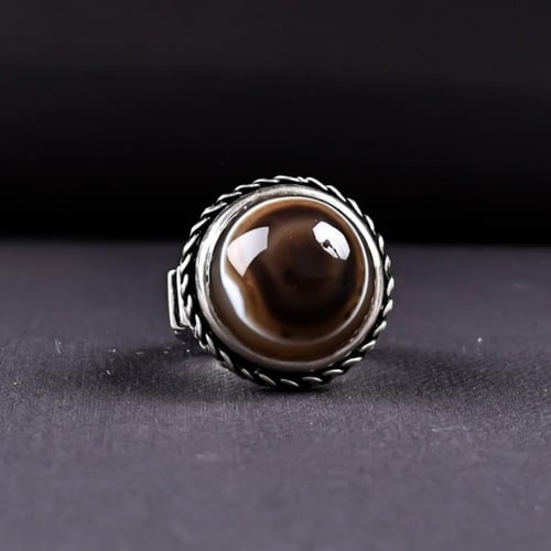 خاتم فضة رجالي عيار 925 متوج بحجر عقيق سليماني طبي...