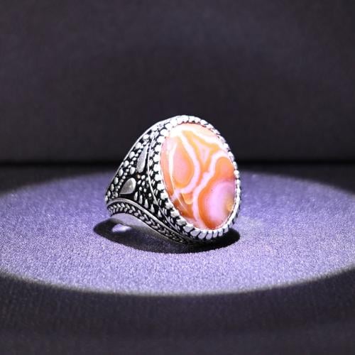 خاتم فضة رجالي عيار 925 متوج بحجر عقيق يماني طبيعي