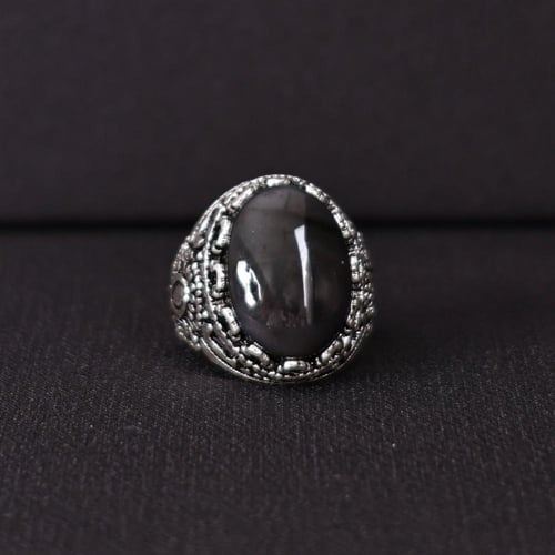 خاتم فضة رجالي عيار 925 متوج بحجر عقيق يماني طبيعي