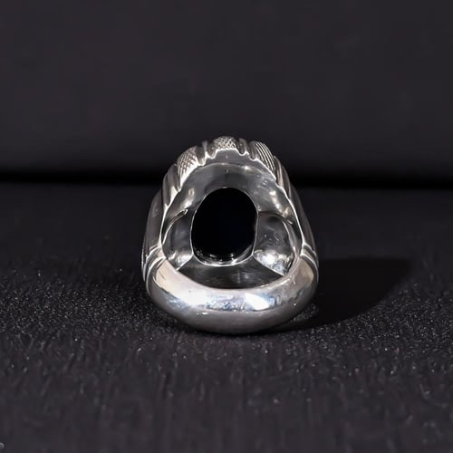 خاتم فضة رجالي عيار 925 متوج بحجر عقيق يماني أزرق