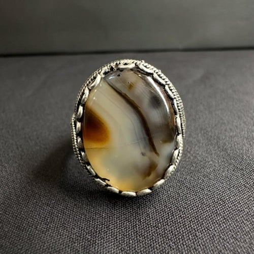 خاتم فضة رجالي عيار 925 متوج بحجر عقيق يماني طبيعي...