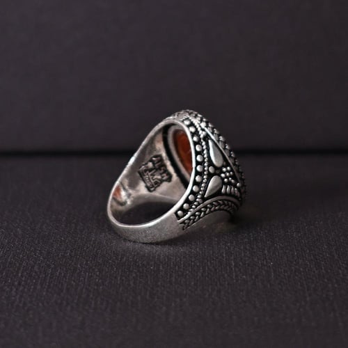 خاتم فضة رجالي عيار 925 متوج بحجر عقيق يماني طبيعي