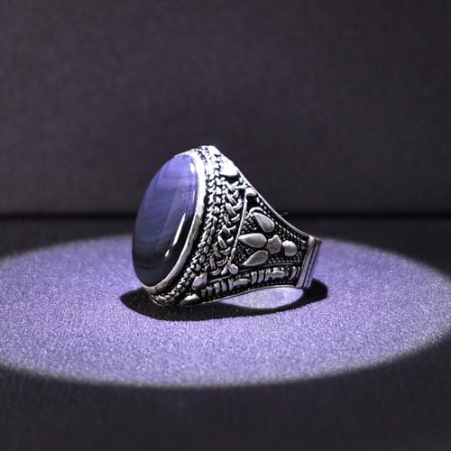 خاتم فضة رجالي عيار 925 متوج بحجر عقيق يماني طبيعي