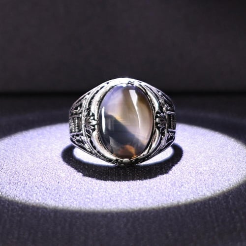 خاتم فضة رجالي عيار 925 متوج بحجر عقيق يماني طبيعي