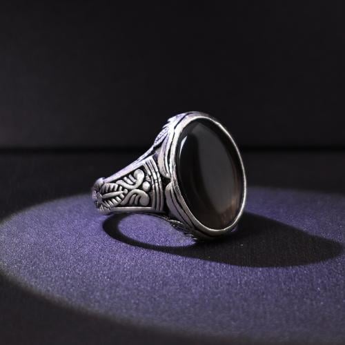 خاتم فضة رجالي عيار 925 متوج بحجر عقيق يماني طبيعي