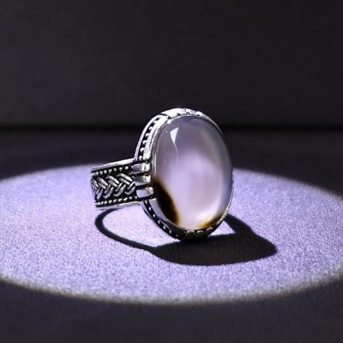 خاتم فضة رجالي عيار 925 متوج بحجر عقيق يماني طبيعي