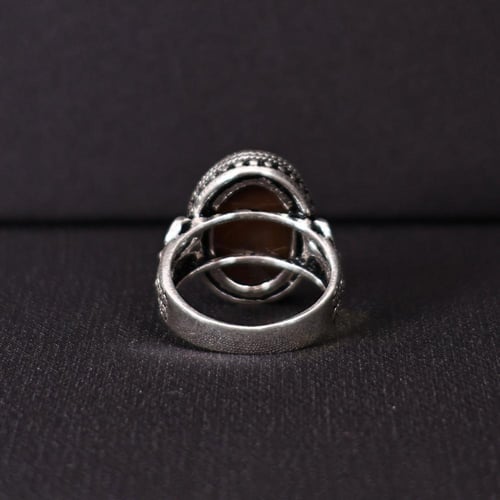 خاتم فضة رجالي عيار 925 متوج بحجر عقيق يماني طبيعي