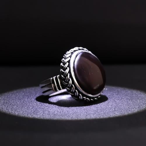 خاتم فضة رجالي عيار 925 متوج بحجر عقيق يماني كرز ا...