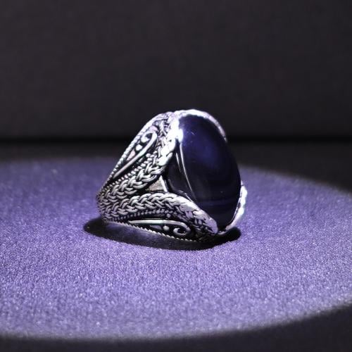 خاتم فضة رجالي عيار 925 متوج بحجر عقيق يماني طبيعي