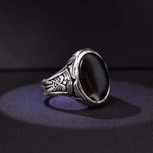 خاتم فضة رجالي عيار 925 متوج بحجر عقيق يماني طبيعي