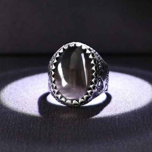 خاتم فضة رجالي عيار 925 متوج بحجر عقيق يماني طبيعي