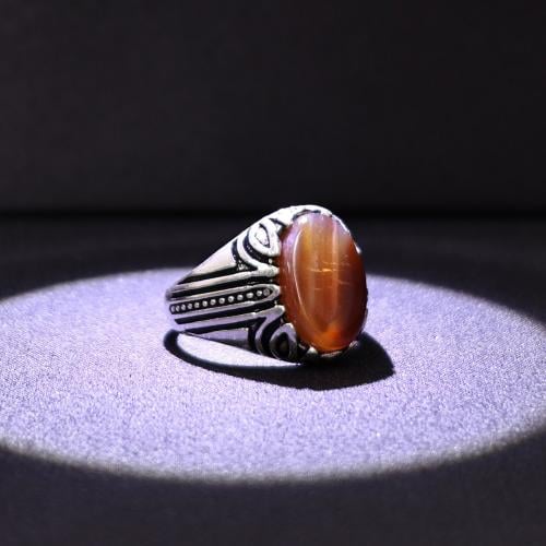 خاتم فضة رجالي عيار 925 متوج بحجر عقيق يماني طبيعي