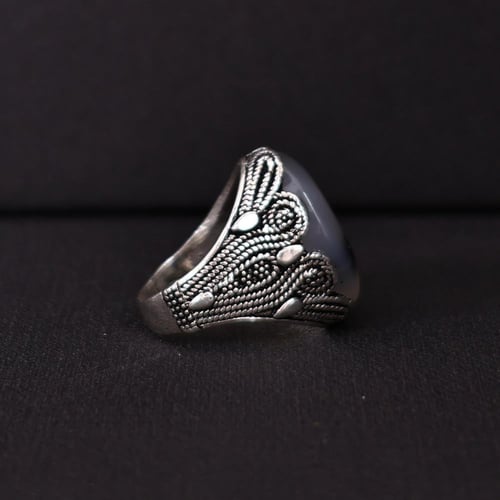 خاتم فضة رجالي عيار 925 متوج بحجر عقيق يماني طبيعي