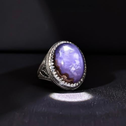 خاتم فضة رجالي عيار 925 متوج بحجر عقيق خرايطي بنفس...