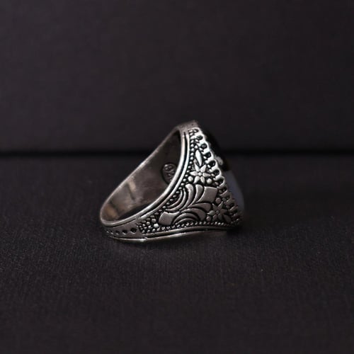 خاتم فضة رجالي عيار 925 متوج بحجر عقيق يماني طبيعي