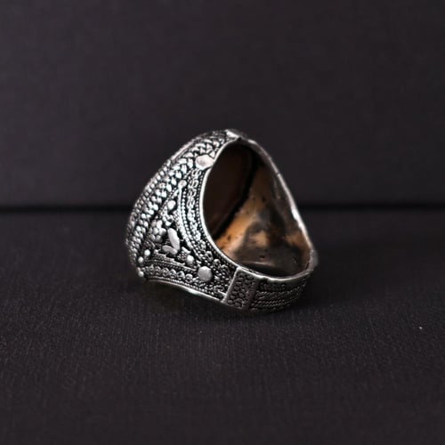 خاتم فضة رجالي عيار 925 متوج بحجر عقيق يماني طبيعي