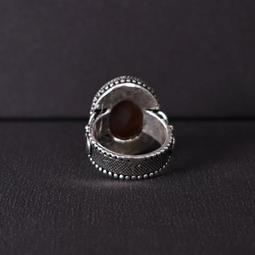 خاتم فضة رجالي عيار 925 متوج بحجر عقيق يماني طبيعي