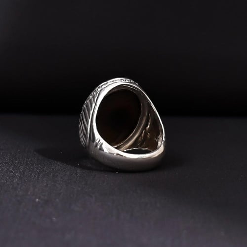 خاتم فضة رجالي عيار 925 متوج بحجر عقيق يماني طبيعي