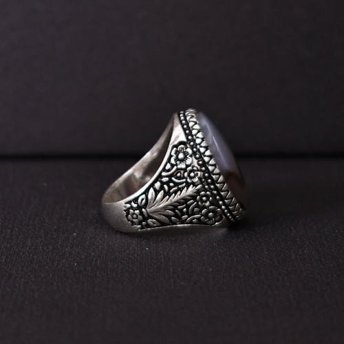 خاتم فضة رجالي عيار 925 متوج بحجر عقيق يماني طبيعي