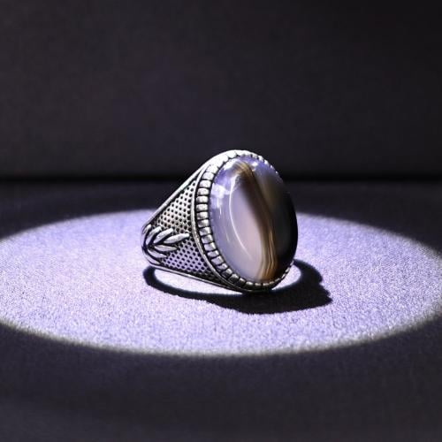 خاتم فضة رجالي عيار 925 متوج بحجر عقيق يماني طبيعي