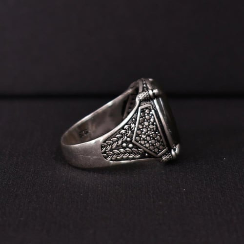 خاتم فضة رجالي عيار 925 متوج بحجر عقيق يماني طبيعي