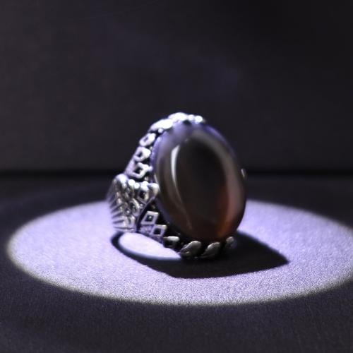 خاتم فضة رجالي عيار 925 متوج بحجر عقيق يماني طبيعي