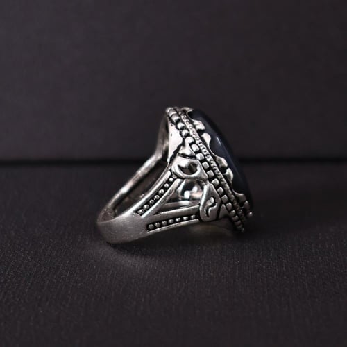 خاتم فضة رجالي عيار 925 متوج بحجر عقيق يماني طبيعي