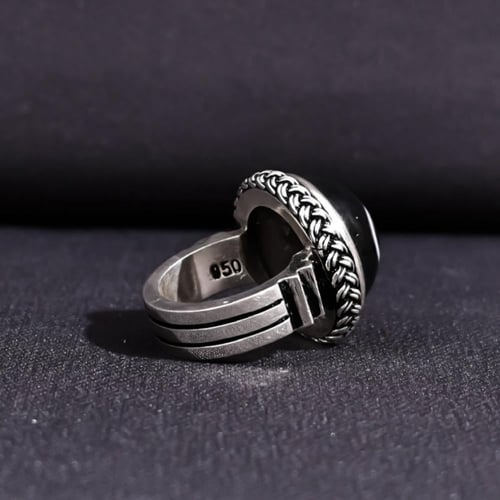 خاتم فضة رجالي عيار 925 متوج بحجر عقيق سليماني عين...