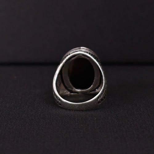 خاتم فضة رجالي عيار 925 متوج بحجر عقيق يماني طبيعي