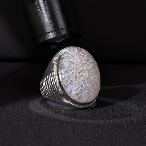 خاتم فضة رجالي عيار 925 متوج بحجر عقيق يماني مسمار...