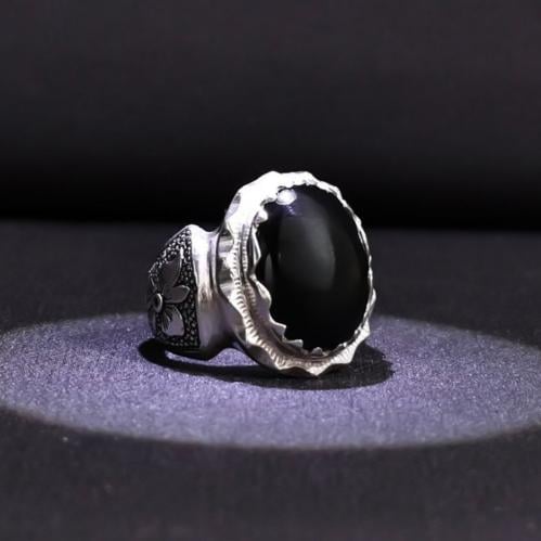 خاتم فضة رجالي عيار 925 متوج بحجر عقيق يماني طبيعي