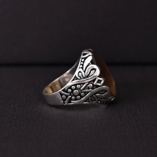 خاتم فضة رجالي عيار 925 متوج بحجر عقيق يماني طبيعي