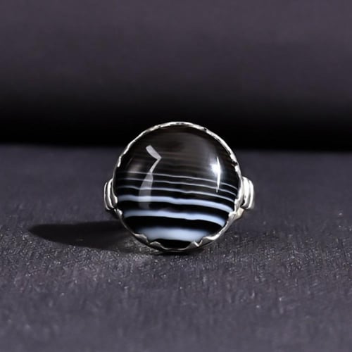 خاتم فضة رجالي عيار 990 متوج بحجر عقيق جزع أفريقي...