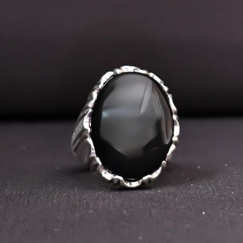 خاتم فضة رجالي عيار 925 متوج بحجر عقيق جزع يماني ط...