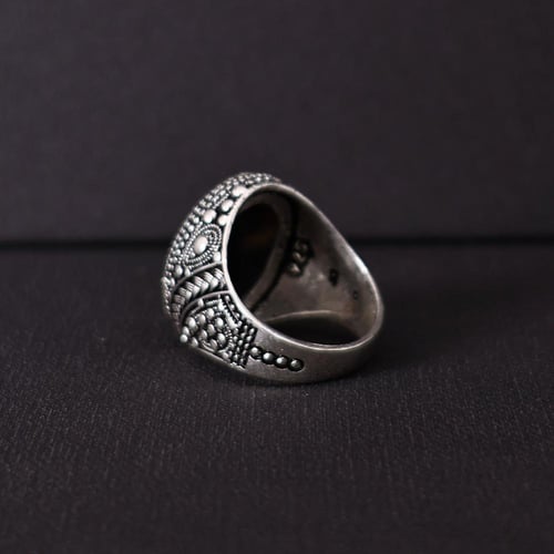 خاتم فضة رجالي عيار 925 متوج بحجر عقيق يماني طبيعي
