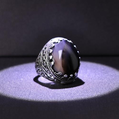 خاتم فضة رجالي عيار 925 متوج بحجر عقيق يماني طبيعي