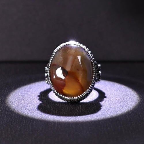 خاتم فضة رجالي عيار 925 متوج بحجر عقيق يماني طبيعي