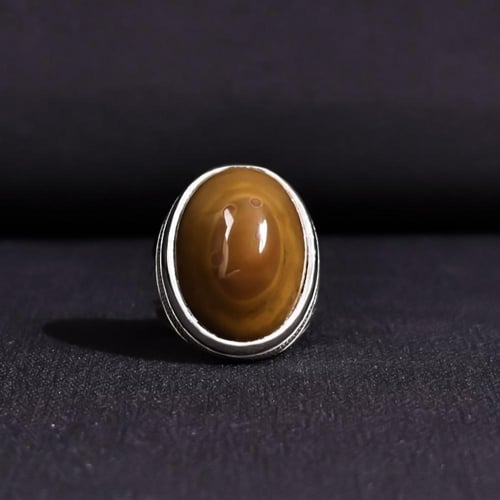 خاتم فضة رجالي عيار 925 متوج بحجر عقيق يماني سليما...