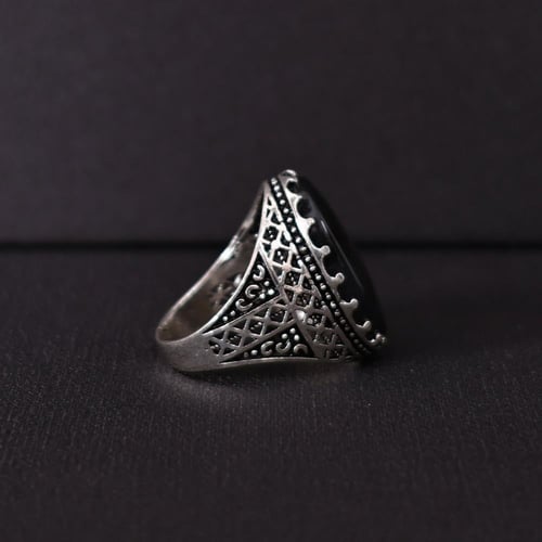 خاتم فضة رجالي عيار 925 متوج بحجر عقيق يماني طبيعي